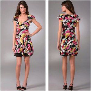 Nanette Lepore Flutter Sleeves Silk Dress